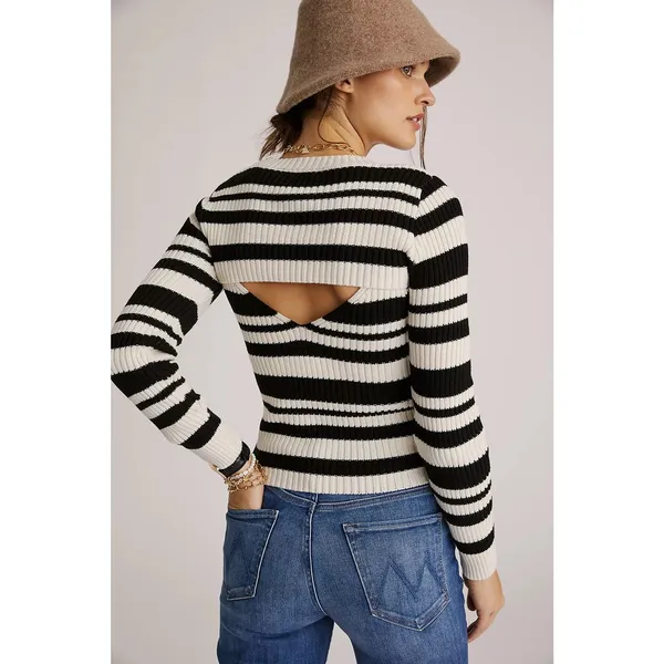 Maeve black and white striped knit tank and sweater shrug set MEDIUM - Image 5