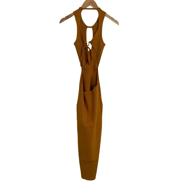 NWT For Love & Lemons Maggie Midi Knit Dress In Orange Size S Small - Image 5