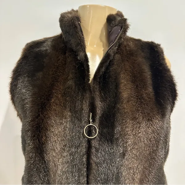 LOFT Faux Fur Vest Sz S Full Zip Brown Ann Taylor Loft - Image 2