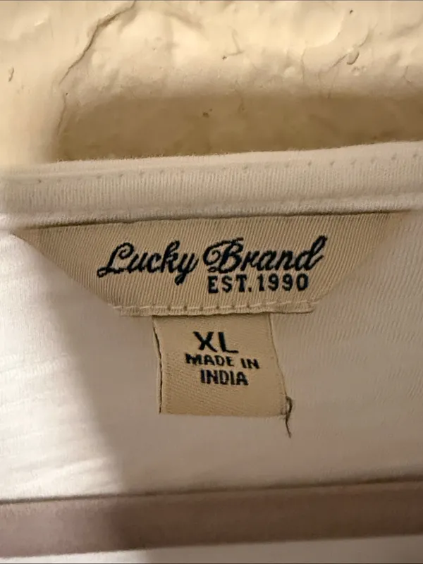 Lucky Brand White Peasant Top with Blue and Coral Trim - Image 2