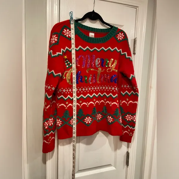 Holiday Time Size S Merry Christmas Embellished Sequin Crew Neck Ugly Sweater - Image 7