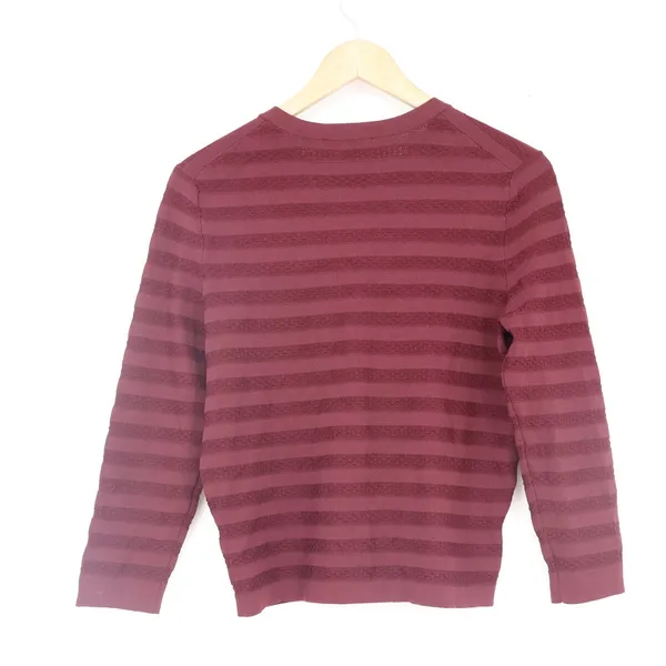 Ann Taylor Burgundy Striped Button Front Cardigan Sweater Womens Size M - Image 4