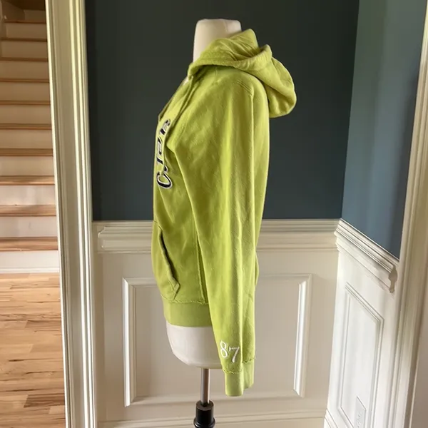 Retro Aeropostale Hoodie Lime Green Pullover Sweatshirt Womens Medium - Image 6