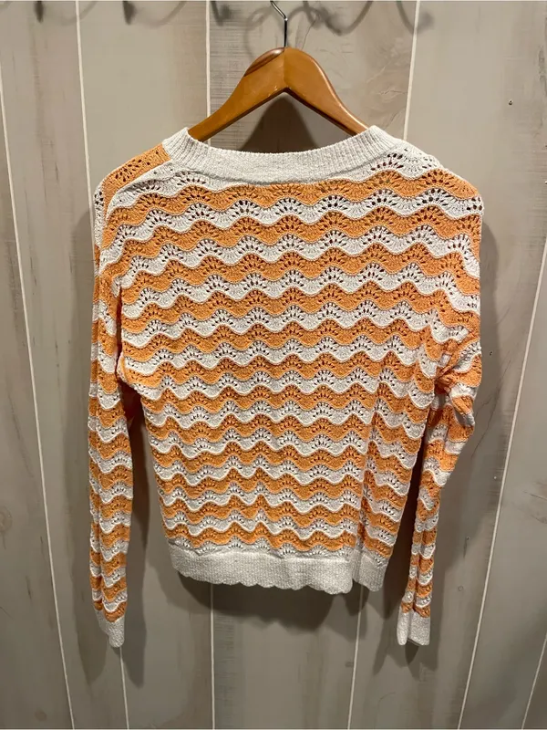 Cute Loft orange creamsicle chevron scallop open knit eyelet sweater crochet - Image 5