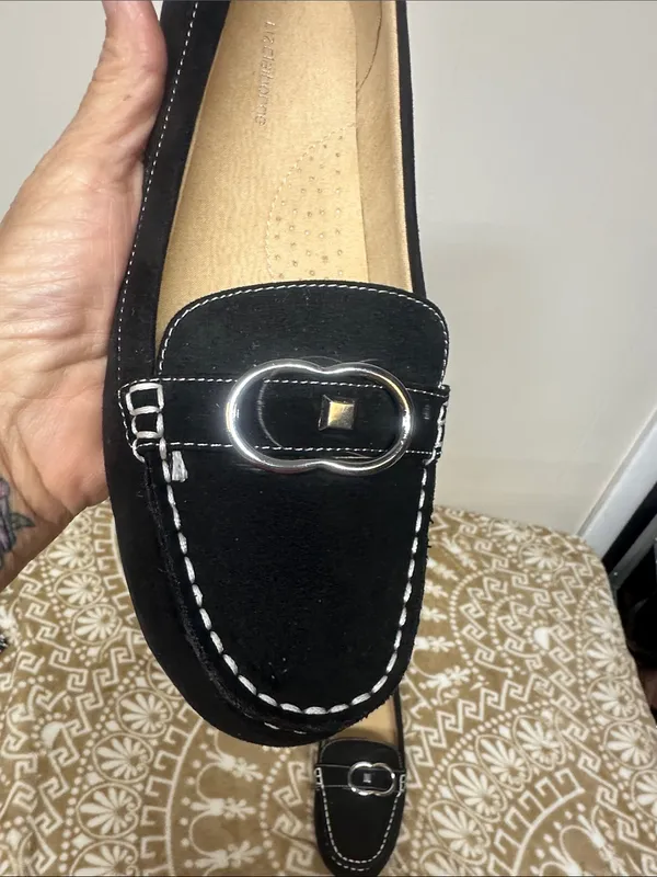Liz Claiborne Black Suede like Loafers with Silver Buckle - Image 3