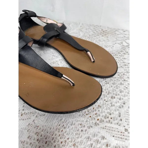 Ted Baker London black t-strap rubber jelly leather sandals sz 6.5 (37) - Image 2
