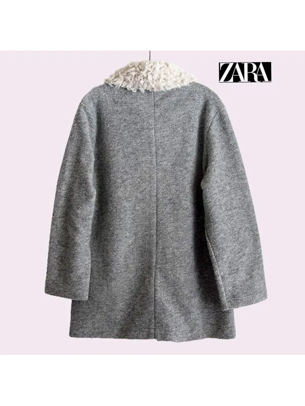 ZARA Gray Coat with Cream Faux-Shearling Collar - Image 9