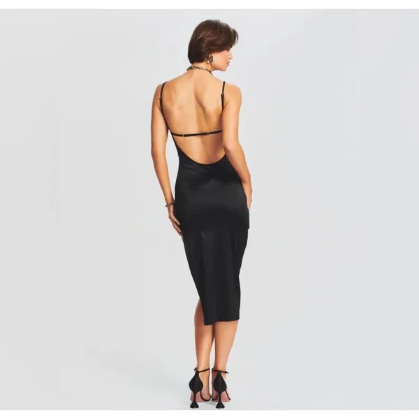 New! Ser.o.ya Birdie Midi Bodycon Dress Black Stretch Satin Sz Small‎ $295 - Image 4