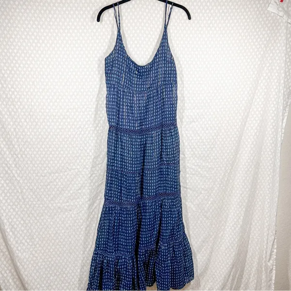 Free People Intimately Blue Cross Print‎ Eyelet Tiered Maxi Dress - Image 2