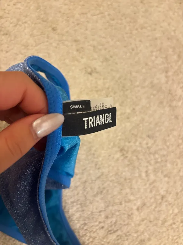 Blue One-Shoulder Triangl Bikini Sparkly with bag - Image 4