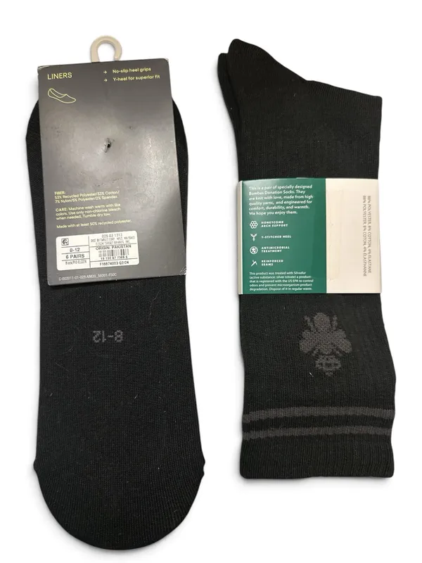 NWT Bombas Men's Black Socks XL & Women’s All in Motion Pack of 6 liners 8-12 - Image 3