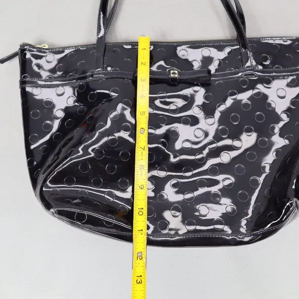 Kate Spade Sophie Camellia‎ Street Tote Bag Black Patent Leather Polka Dot Bow - Image 3
