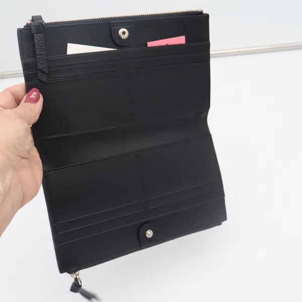 Kate Spade Wallet Womens Large Slim Bifold Black Pebbled Leather Gold Logo Exc - Image 5