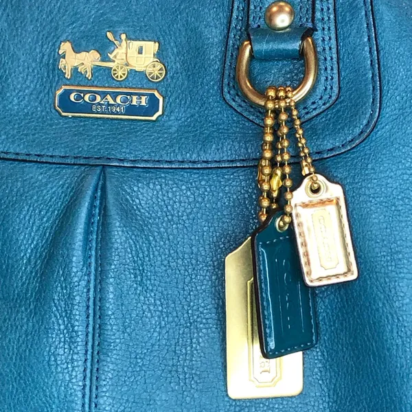 Vintage COACH Madison Turquoise Leather Satchel Rear Zipper Pocket Bag 12935 - Image 14