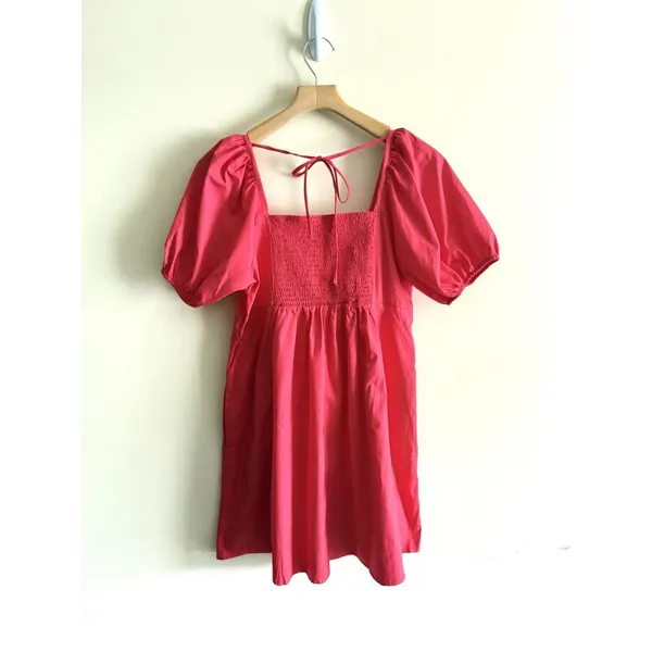 Draper James Ladies‎ Puff Sleeve Sailor Pockets Dress Size Medium Red Hibiscus - Image 4