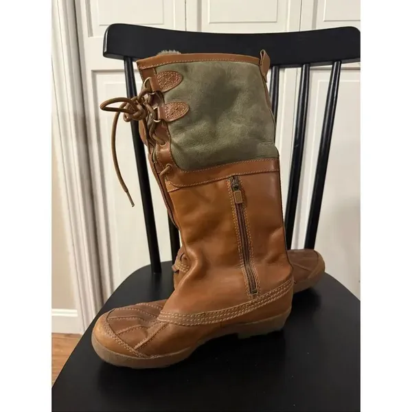 Ugg Belcloud tall leather boot tan and green size 8 - Image 10
