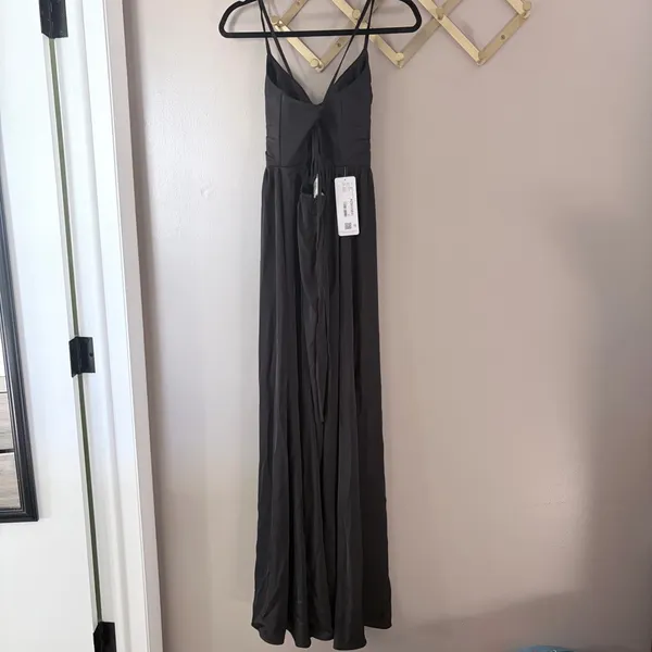 NWT Azazie Raya Black Stretch Satin Maxi Dress | 4 - Image 6