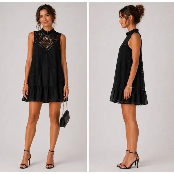Abercrombie & Fitch‎ Lace Mini Dress XS Black Sleeveless High Neck Boho Gothic - Image 2