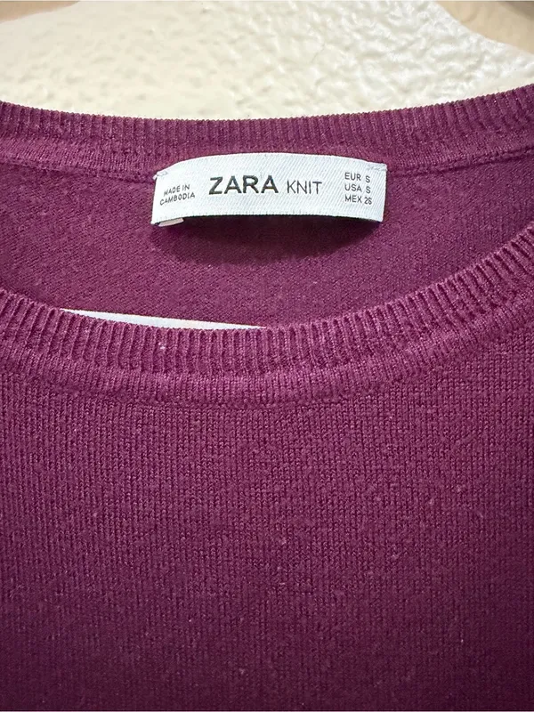 Zara Knit Lightweight Burgundy Thin Crewneck Sweater Size S - Image 5