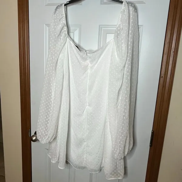 Missguided NEW White Milkmaid Woven Dotty Skater Mini Dress Size 14 - Image 3