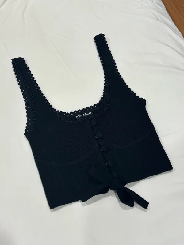 For Love & Lemons Black Tank Top With Buttons And Tie - Image 2