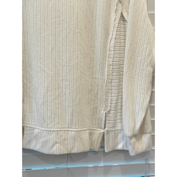 BKE Hooded Sweater Womens Small Cream Waffle Knit V-Neck Exposed Seam Hood - Image 4