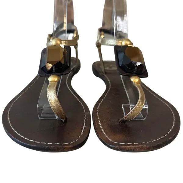 Tory Burch‎ Jeweled Stone Thong Sandals Gold Brown T-Strap 6.5 - Image 2