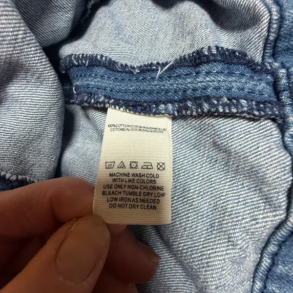 Free People Light Wash Denim Mini Skirt‎ Blue Cotton Back Zip Size 6 OB486618 - Image 5