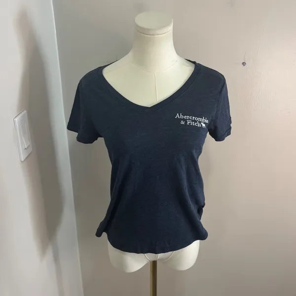 Abercrombie & Fitch Womens Navy Blue V-Neck Logo T-Shirt XS Soft A&F Collection - Image 2