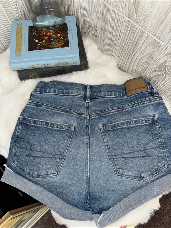 American Eagle Outfitters Light Blue Rolled Hem Denim Shorts - Image 6