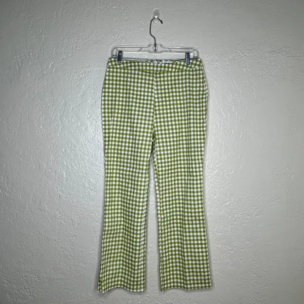 Lane 201 Pants Large Green Gingham‎ Cropped Bootcut Cotton Summer - Image 2