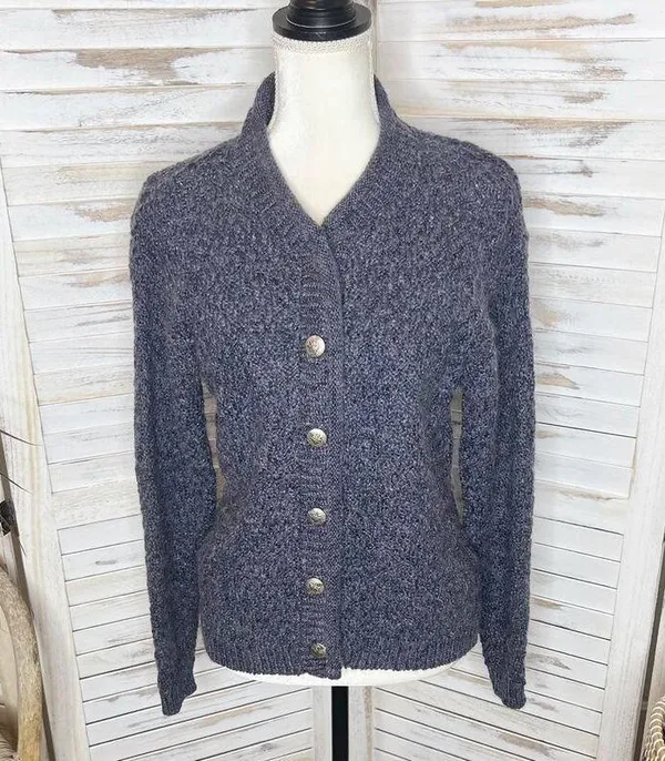 ALPS APPAREL VINTAGE M Mohair Wool Knit Button Front Sweater Cardigan Gray 90s - Image 11