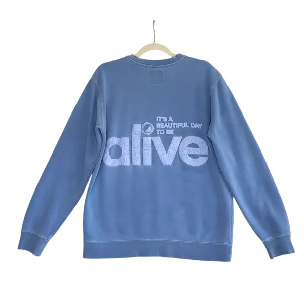 ALIVE Beautiful Day Crewneck Pullover Women M Sky Blue Unisex Oversize Stylish - Image 6