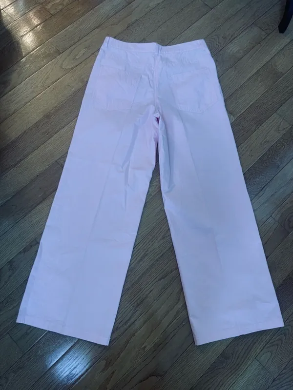 ZARA Pink High Waisted Wide Straight Leg Cotton Pants Pastel Barbiecore NWT Sz M - Image 4