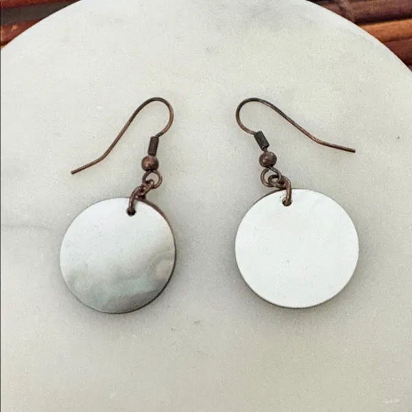 Lia Sophia Layered Hammered Copper and Iridescent Shell Drop Earrings - Image 3