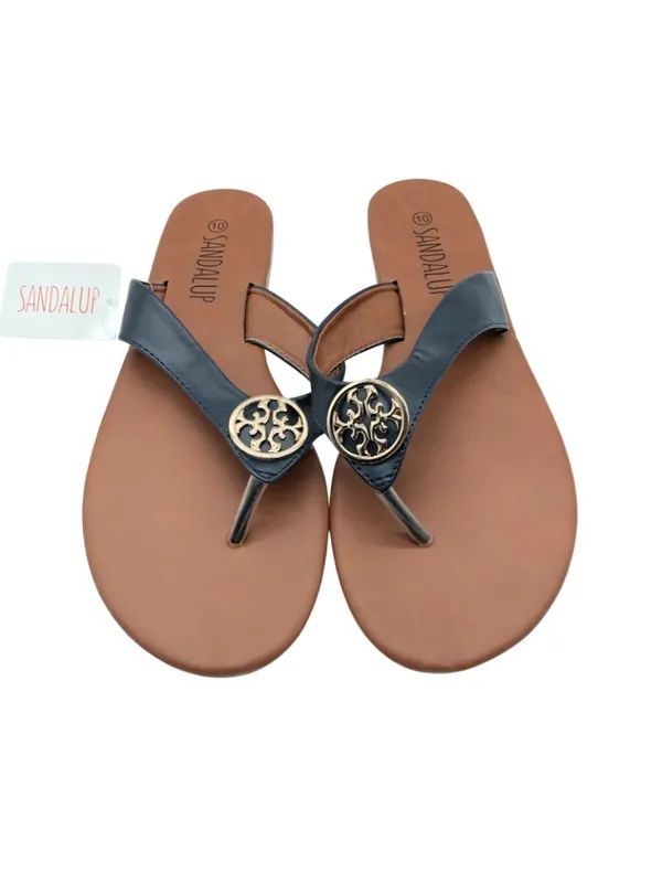 SandalUp Womens Sandals Faux Leather Thong Slides Flip Flops Black Size 10 - Image 2
