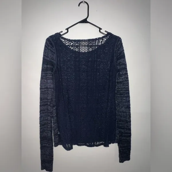 Women Hollister Navy Blue Sparkle Lace Back Sweater Size Small - Image 5