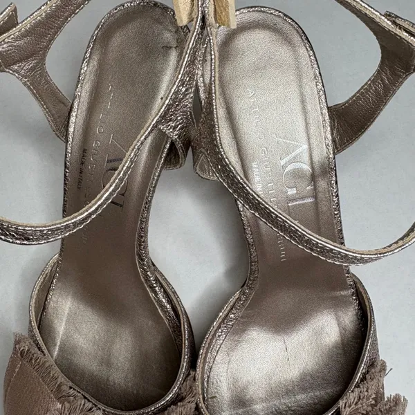AGL Attilio Giusti Leombruni Women's Metallic Bow Ankle Strap Heels Size‎ 38 - Image 6
