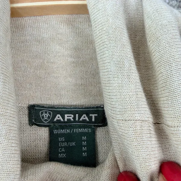 Ariat Lexi Sweater Women Medium Oatmeal Heather Equestrian Cowl Neck Bit Detail - Image 4