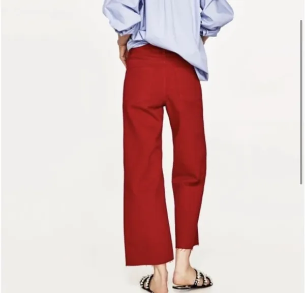 Zara Red Mid Rise Straight Denim Jeans - Image 9