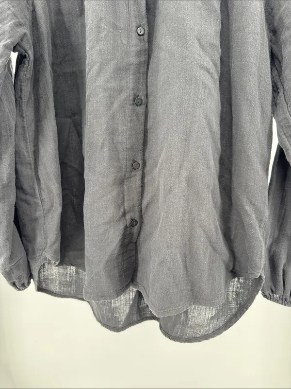 Quince 100% Organic Cotton Gauze Peasant Blouse M black boho casual work neutral - Image 3