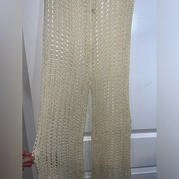 Odiva NWT Crochet Pullover Swimwear Cover Up Pants Size Large in Crème Color - Image 10