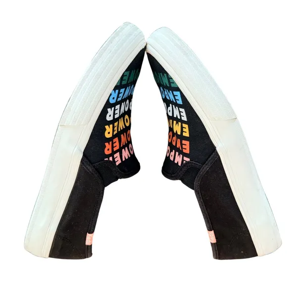 Keds Women Empower Slip On Sneakers Black Rainbow Text‎ Print Size 7.5 statement - Image 3