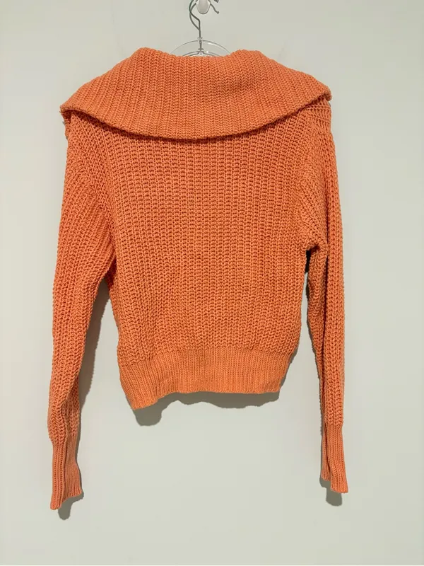 American Eagle Cropped Pullover Chunky collared quarter zip‎ sweater orange XS - Image 2