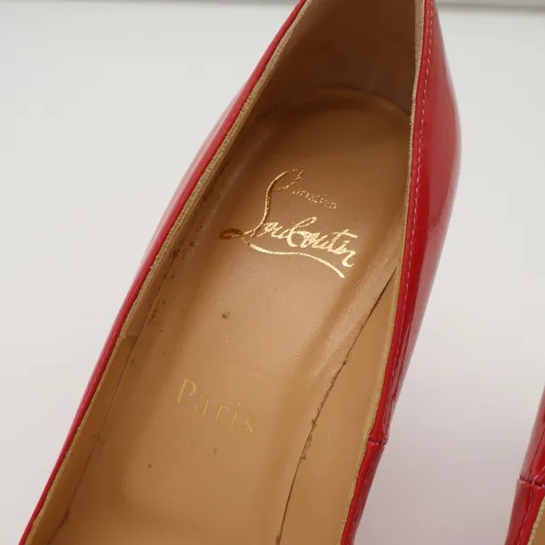 Christian Louboutin Punch Dolly Pump Womens 7.5 Red Patent Leather Stiletto Heel - Image 6