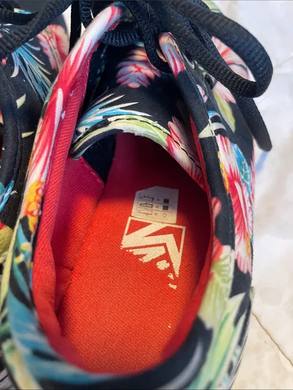 Vans Black Canvas Sneakers with Pink & Teal Floral Print - Image 6