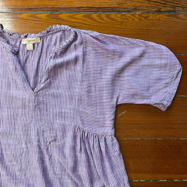 Kyra Purple & White Stripe 100% Viscose Lounge Short Set Pockets Sz M💛🎀 - Image 5