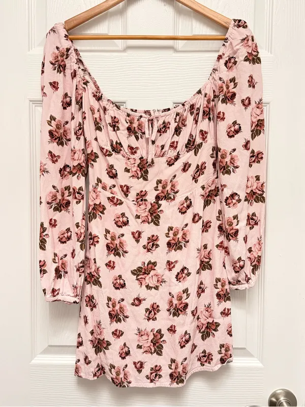 Sunday Best Aritzia Pink Floral Delilah Mini Dress Long Sleeve size Small‎ - Image 3