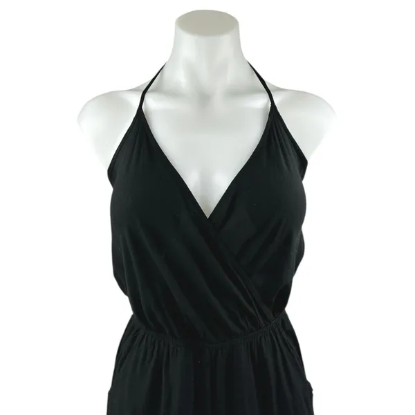 Lulus Learning to Fly Black Halter Sleeveless V Neck Faux Wrap Jumpsuit Size S - Image 4