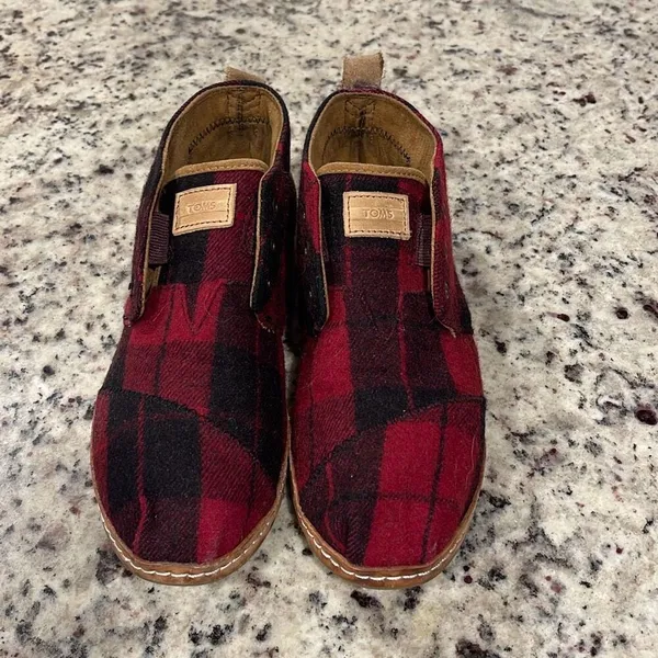 Toms‎ Womens Plaid Felt On Leather Flannel Mid Top Bota Boots Red Black Size 8 - Image 4